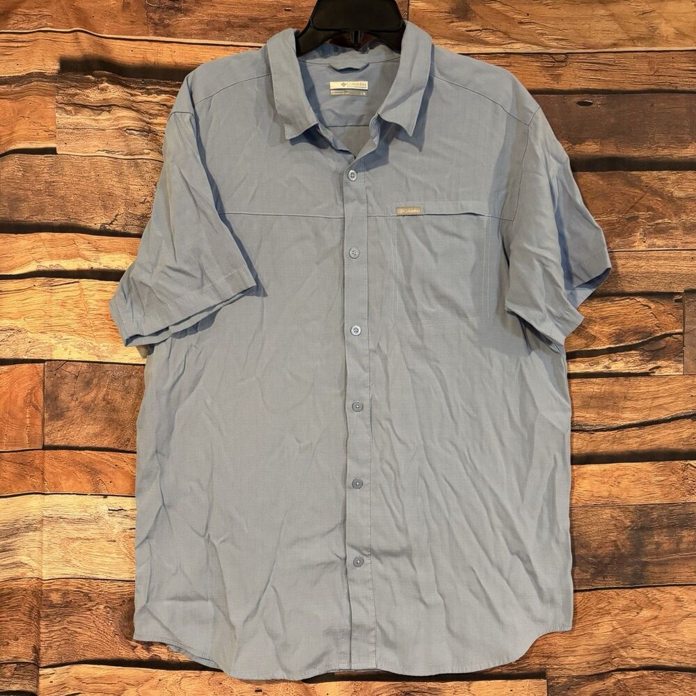 Columbia Shirt Mens Large L Blue Modal Blend Short Sleeve Button Up Casual